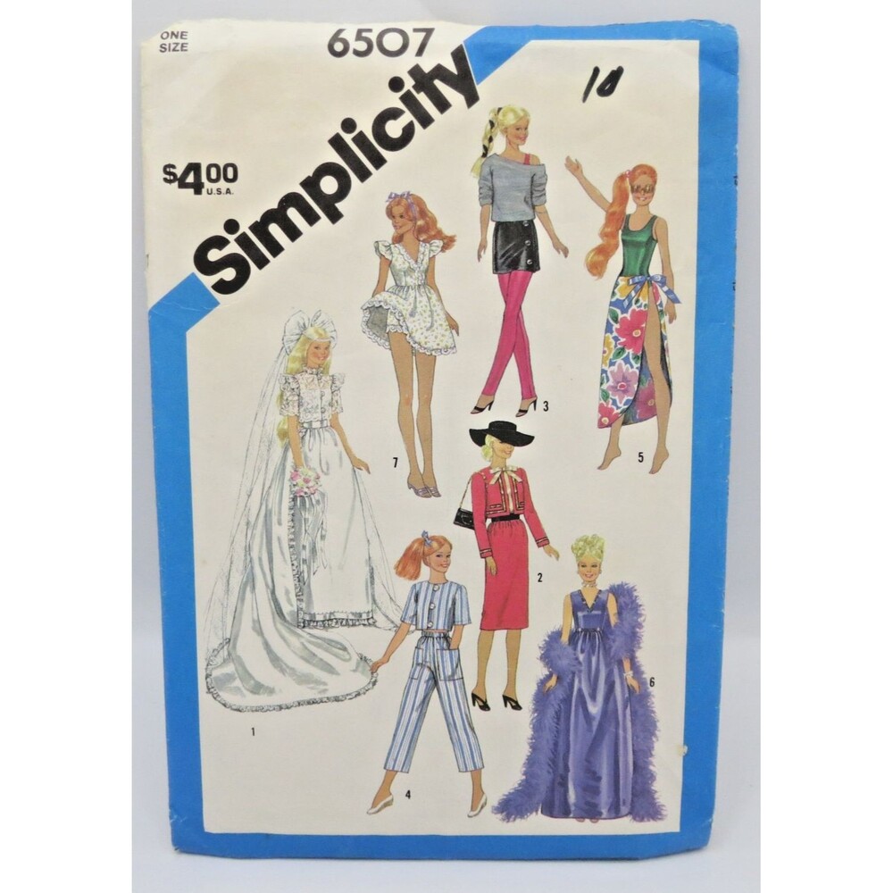 Simplicity #6507  11 1/2" Fashion Doll Wardrobe Sewing Pattern  VTG 1984 Uncit
